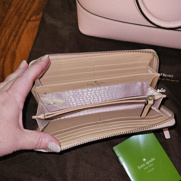 Kate Spade Pink Leather Top Handle Handbag with shoulder strap, matching wallet. - Picture 7 of 10
